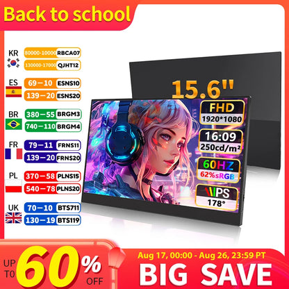 HGFRTEE 15.6 Inch Portable Monitor, FHD USB-C Mini HDMI External Second Screen, Gaming Extended Display for Laptop Mac PS4 PS5 Xbox