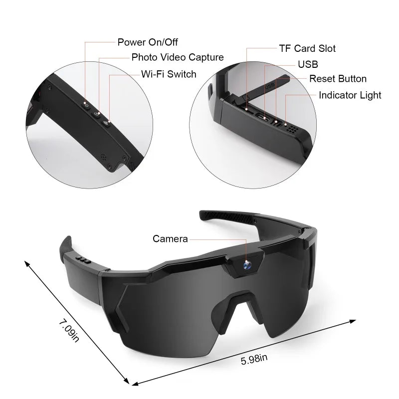 HD Smart Video Glasses Action Camera Sunglasses Wifi Glasses Sports Glasses Outdoor Bicycle Motorcycle Driver Recorder Walk Cam