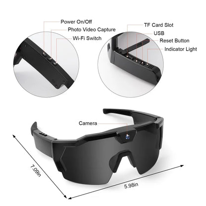 HD Smart Video Glasses Action Camera Sunglasses Wifi Glasses Sports Glasses Outdoor Bicycle Motorcycle Driver Recorder Walk Cam