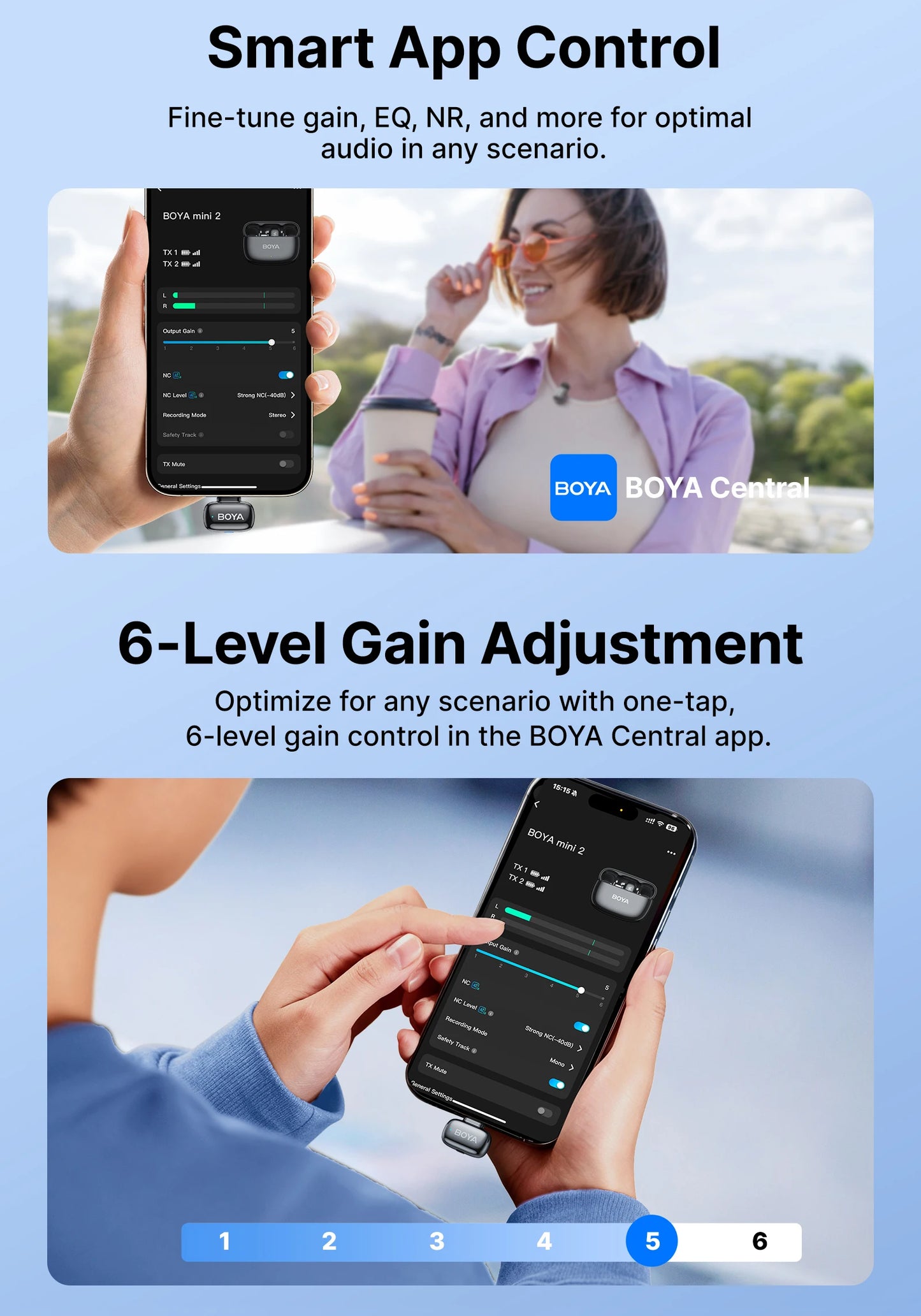 BOYA Mini 2 Wireless Lavalier Microphone AI Noise Reduction Mini Mic for iPhone 6-14/15-17 USB-C Android Phone Video Recording
