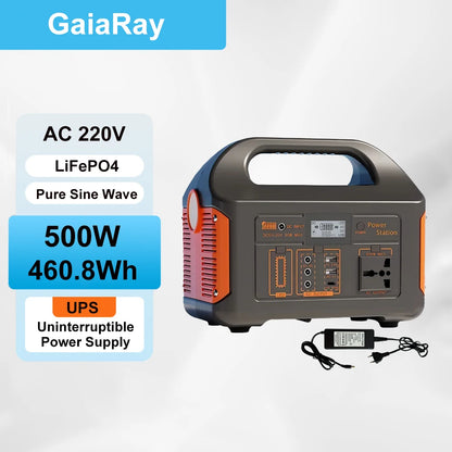 Gaiaray Portable Power Station 500W 300W 200W 100W Solar Generator UPS LiFePO4 Battery LED Light Solar Charging Station for Home Outdoor Emergency Power Bank
