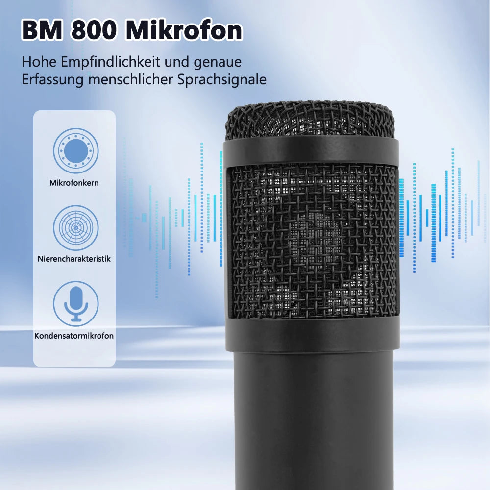 Professional Studio Recording Kit Podcast Music Mixer Equipment Condenser Microphone Set for PC Smartphone Laptop Computer Vlog