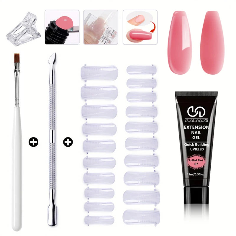 DUOLINGDAI Nail Art Extension Kit 15ml – Luktfri Quick Build Gel UV Skulptering 20 Nagelformar & Verktyg, 9 Färger