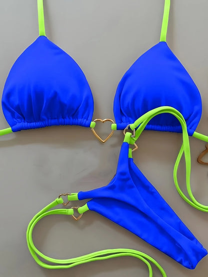 Sexy Halter Solid Color Low Waist Bikini Set Women's Swimsuit Two-piece Triangle Thong Swimwear Bathing Suit Brazilian Biquinis