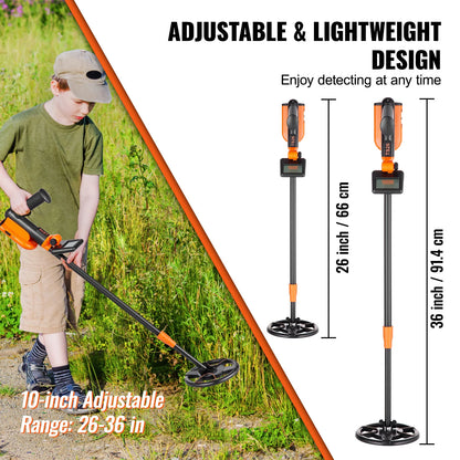 SucceBuy Metal Detector for Kids 6 Inch 25''-37'' Adjustable Length IP68 Waterproof Search Coil & LCD Display for Detecting Gold