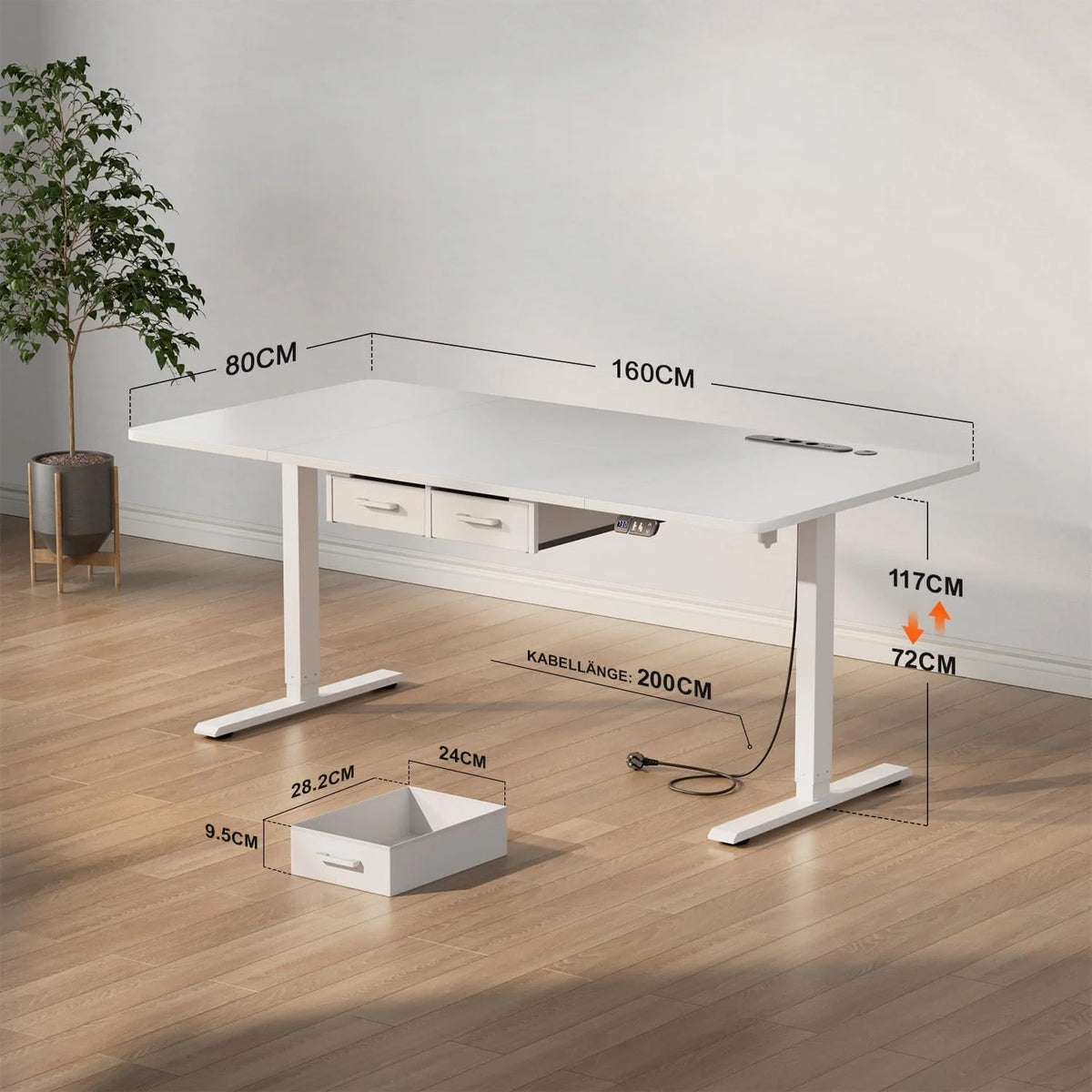120/140/160/180cm Electric Height Adjustable Desk, Heavy-Duty Large Sit-Stand Table, Gaming Desk with Power Outlet & Drawer