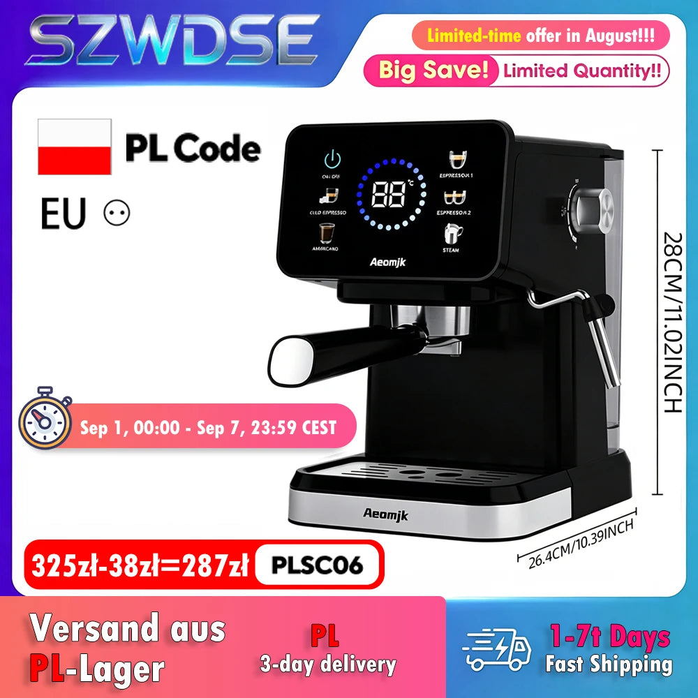 Semi-Automatic Coffee Maker Espresso Machine with Built-In Milk Frother One-Touch Americano Function, Adjustable Temperature, Cappuccino H13 Espresso Coffee Machine 20 Bar Semi-Automatic Italian Espresso Coffee Maker with Mil