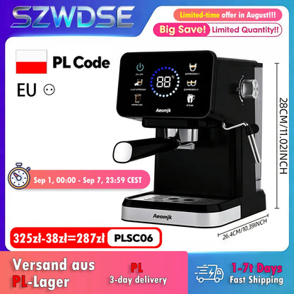 Semi-Automatic Coffee Maker Espresso Machine with Built-In Milk Frother One-Touch Americano Function, Adjustable Temperature, Cappuccino H13 Espresso Coffee Machine 20 Bar Semi-Automatic Italian Espresso Coffee Maker with Mil