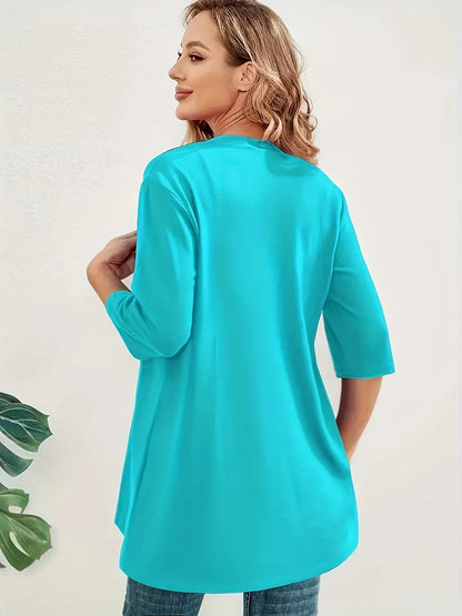 Dam Plus Size Elegant Kofta – Halvlång 3/4-ärm Hög Stretch Öppen Casual Höst/Vinter, 9 Färger XL–4XL