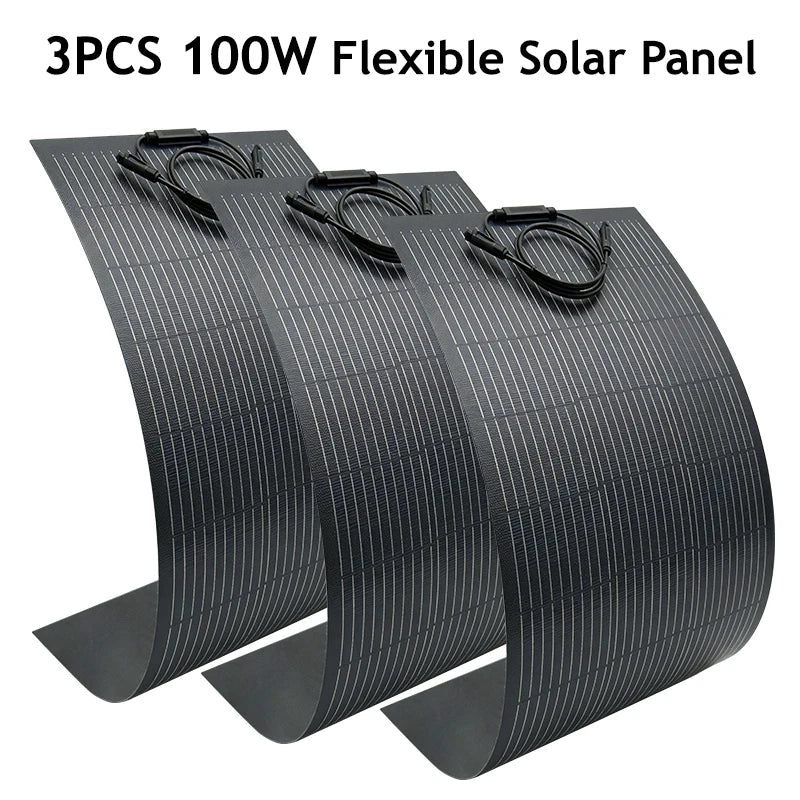ETFE Flexible 100W 200W 300W 400W Solar Panel Kit High Efficiency Monocrystalline for 18V Battery Charger Off-Grid Power Camping