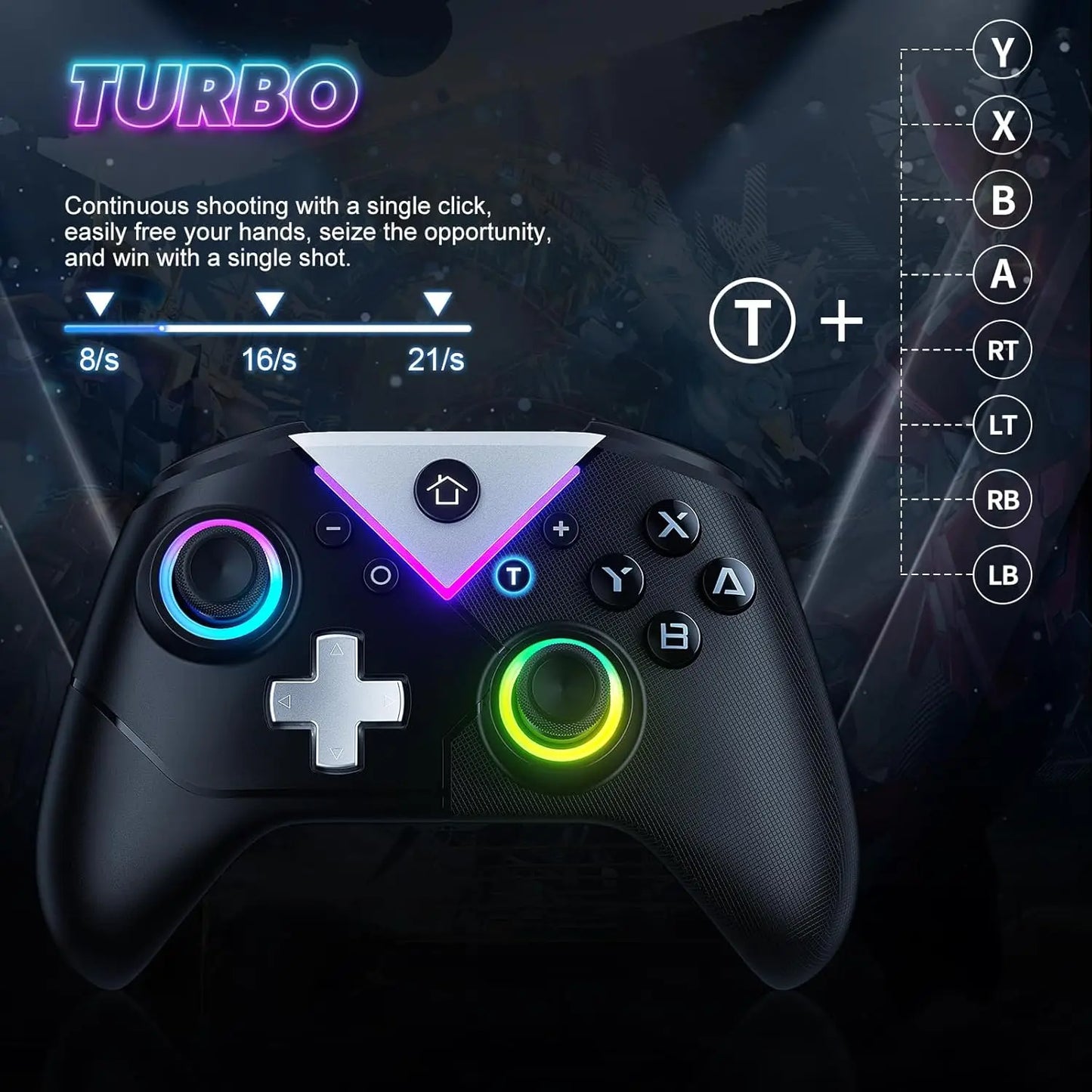 Controller for Switch Lite/OLED/PC Game Joystick Wireless BT Gamepad W/RGB Hall Effect Turbo Macro 6-Axis Gyro Vibration Motors
