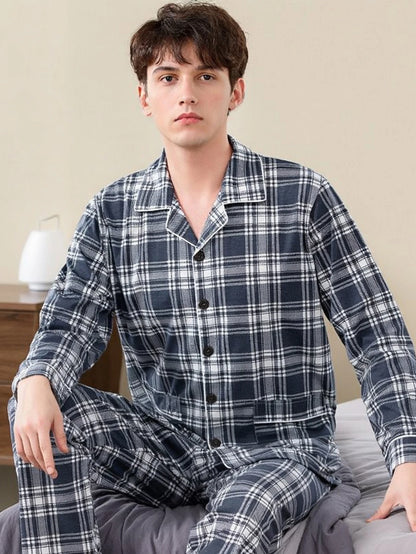 Casual Spring and Autumn Pajamas for Men, New Versatile Cardigan Long-Sleeved Long Pants Set, Simple and Stylish, Plus-Size Loungewear