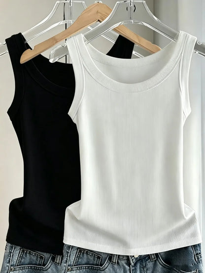 Dam Slim Ribbed Bomull Linne – Ärmlös O-ringning Bodycon Mjuk Andningsbar Sommar, 1/2/3-pack M–XXL