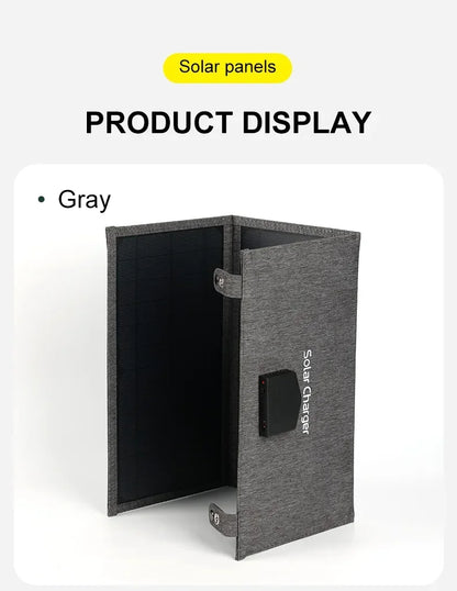Vikbar Solpanel 60W – Monokristallin IP65 USB-C PD3.0 QC3.0 DC Camping Utomhus 850g Svart Khaki Grå