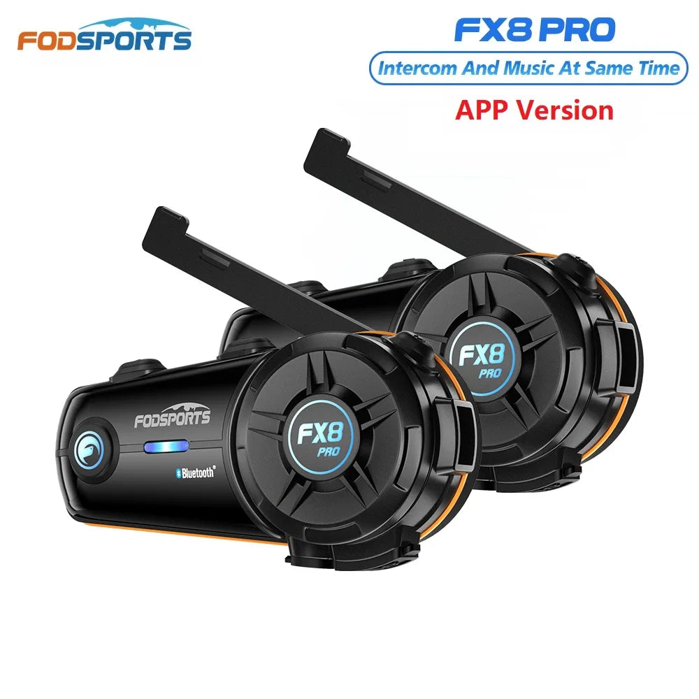Fodsports FX8 Pro intercom för MC-hjälm – tvåpack med appstöd