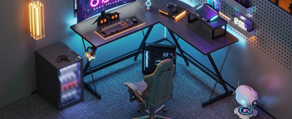 Coleshome Gaming Desk L Shaped, Gaming Table, Sturdy Corner Desk, Easy Assembly, for Living Room & Study, 127×127cm, Black
