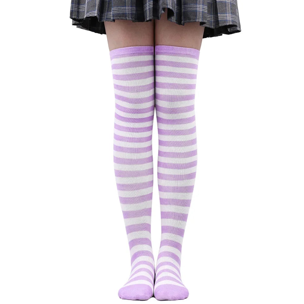 Dam Lolita Overknee Strumpor – Randiga Thigh High Cosplay, 25 Färgkombinationer One Size
