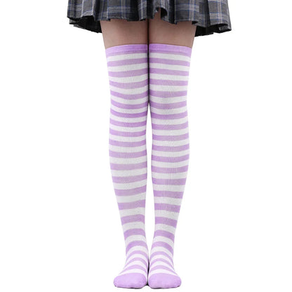 Dam Lolita Overknee Strumpor – Randiga Thigh High Cosplay, 25 Färgkombinationer One Size