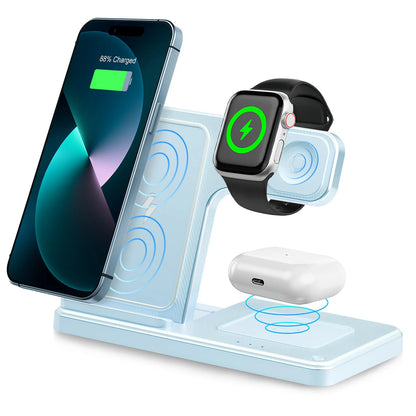 15W Magnetic Wireless Charger Stand Foldable 3 In 1 Fast Charging Sation for iPhone 17- 12 Pro Max Apple Watch 8 7 Airpods Pro