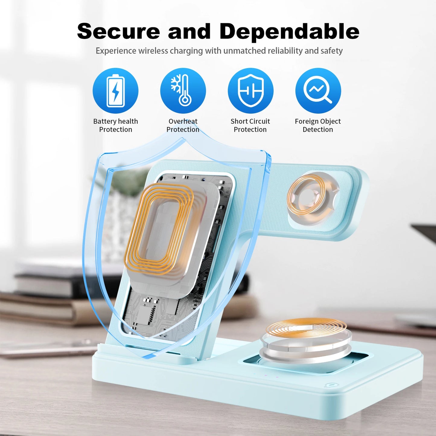 15W Magnetic Wireless Charger Stand Foldable 3 In 1 Fast Charging Sation for iPhone 17- 12 Pro Max Apple Watch 8 7 Airpods Pro