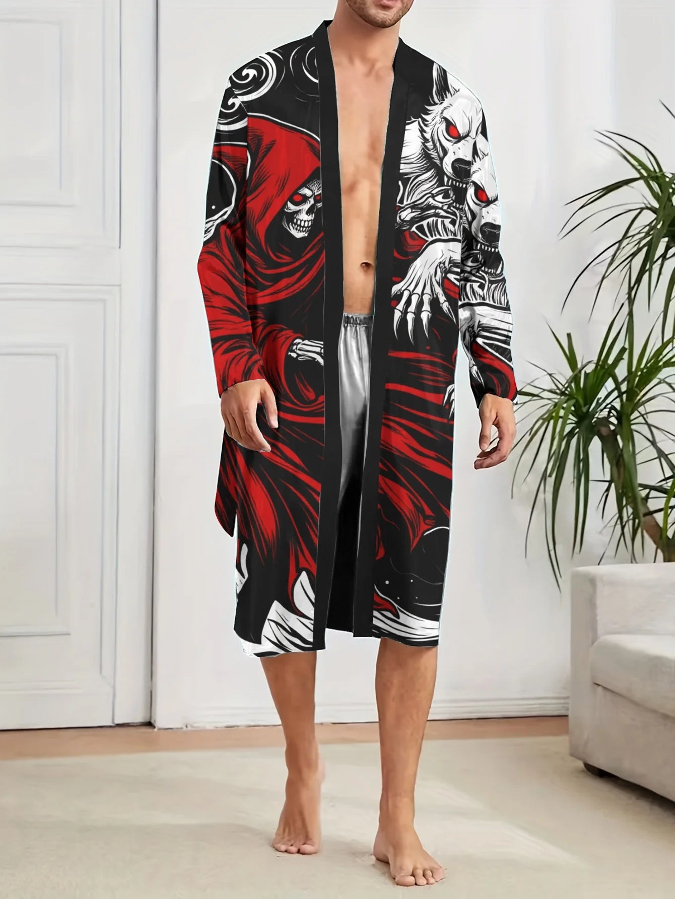 1pc Men's Robes 2026 Spring/Summer Robes Robe Sleepwear 3D Printed Graphic Sleepwear Bathrobe Men Polyester