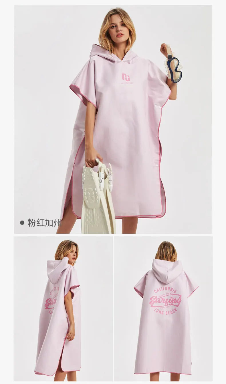 HOTMANGO Microfiber Poncho Towel Surf Beach Wetsuit Changing Towel Bath Robe with Hood,Watersports Activities,Adults Men Women