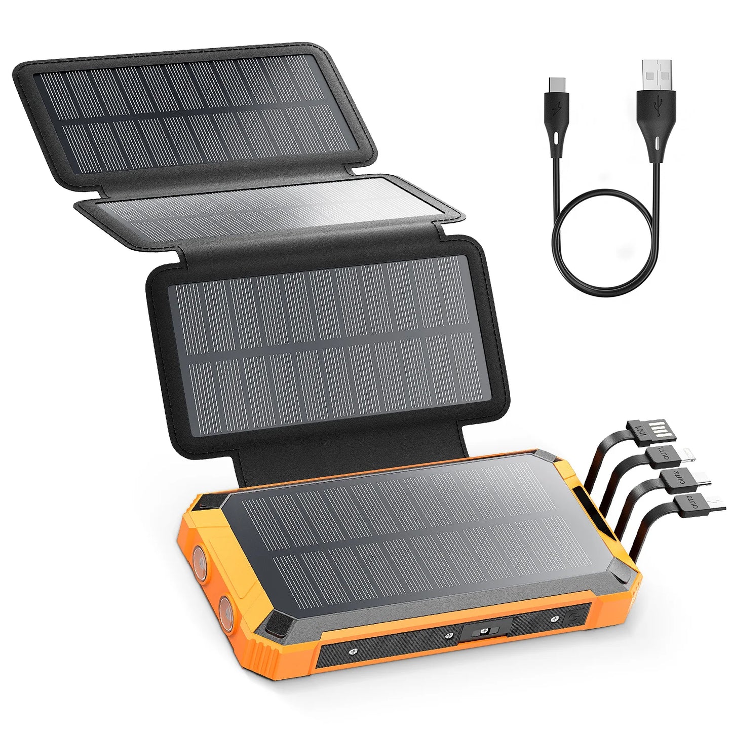 PD 22.5 W Solar Power Bank 26800mAh Fast Solar Charger QC 3.0,3 Outputs,4 Foldable Panels Charges External Battery,Camping Light