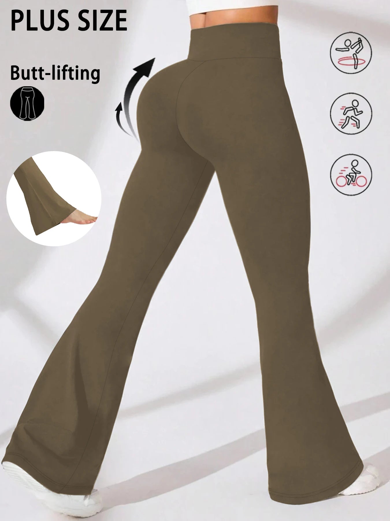 Plus Size Women's Super Soft High Waisted Flare Pants, Leggings Tummy Control Soft Bootleg Bell Bottoms Running