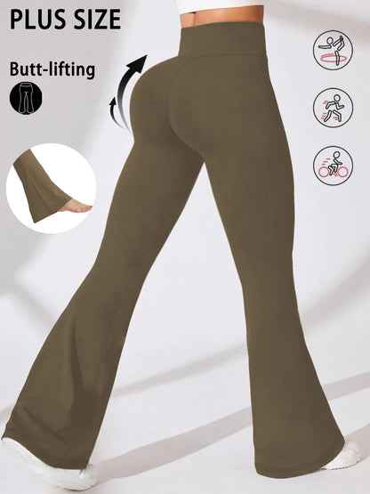 Plus Size Women's Super Soft High Waisted Flare Pants, Leggings Tummy Control Soft Bootleg Bell Bottoms Running