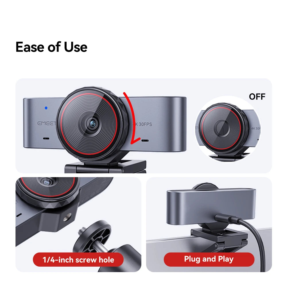 Webcam 4K Ultra HD with 1/1.5"Large Sensor & Metal Body,PC Accessories USB Camera for Online Meetings/Streaming/Content Creation