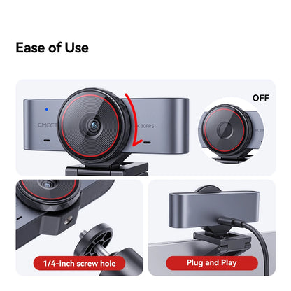 Webcam 4K Ultra HD with 1/1.5"Large Sensor & Metal Body,PC Accessories USB Camera for Online Meetings/Streaming/Content Creation