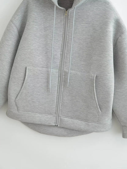 HH Autumn Winter Women's Zipper Hoodie Coat High Street Double Pockets Oversize Jakcet Loose Sweatshirts Outerwear Top