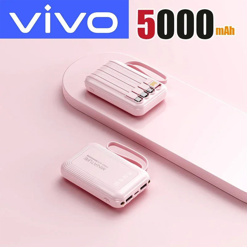 VIVO New 50000mAh Capacity Power Bank Fast Charging Mini 4 Cables Portable External Battery Type C For iPhone Samsung Android