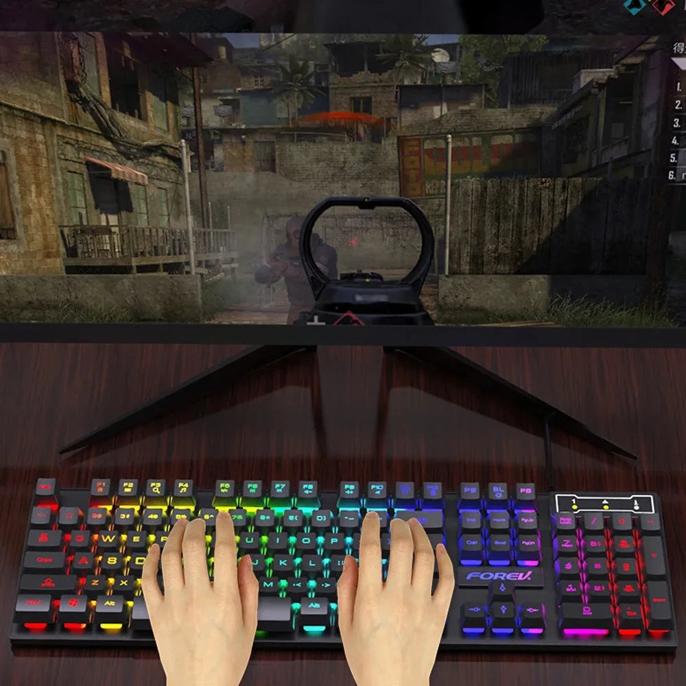 104 Key Backlit Mechanical Keyboard Wired Gaming Keyboard Waterproof Luminous Keyboard And Mouse Set for Gamer PC Laptop Office