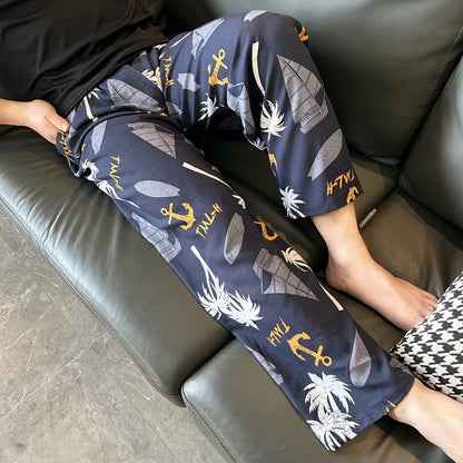 Herr Pyjamasbyxor Plus Size – Långa Tunna Geometriska Vår/Höst Hemmabyxor, M–6XL