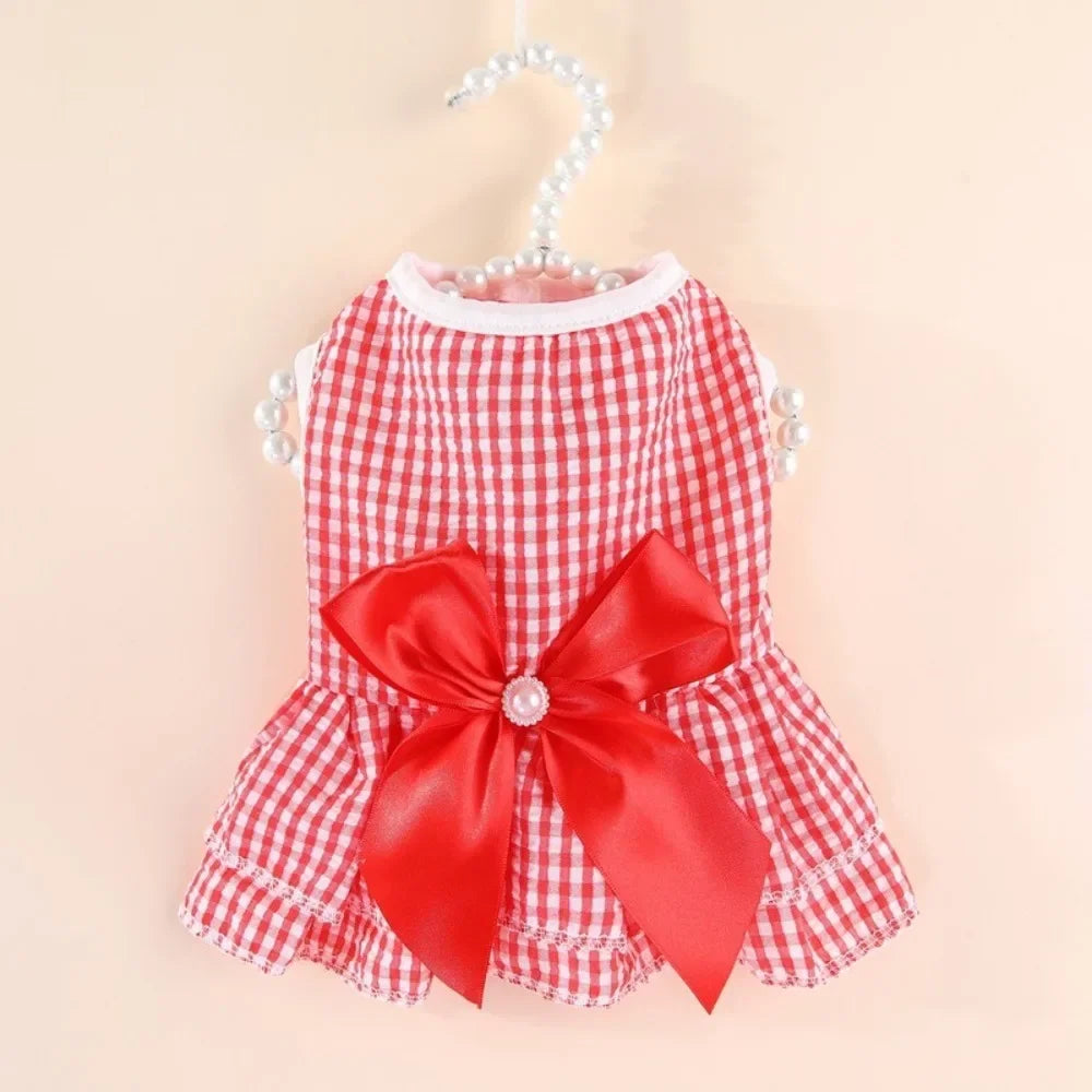 Kawaii Vertical Striped Summer Pet Clothes Soft with Bow Pet Dog Skirt Elastic Thin Dog Princess Dress