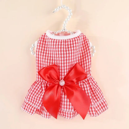 Kawaii Vertical Striped Summer Pet Clothes Soft with Bow Pet Dog Skirt Elastic Thin Dog Princess Dress