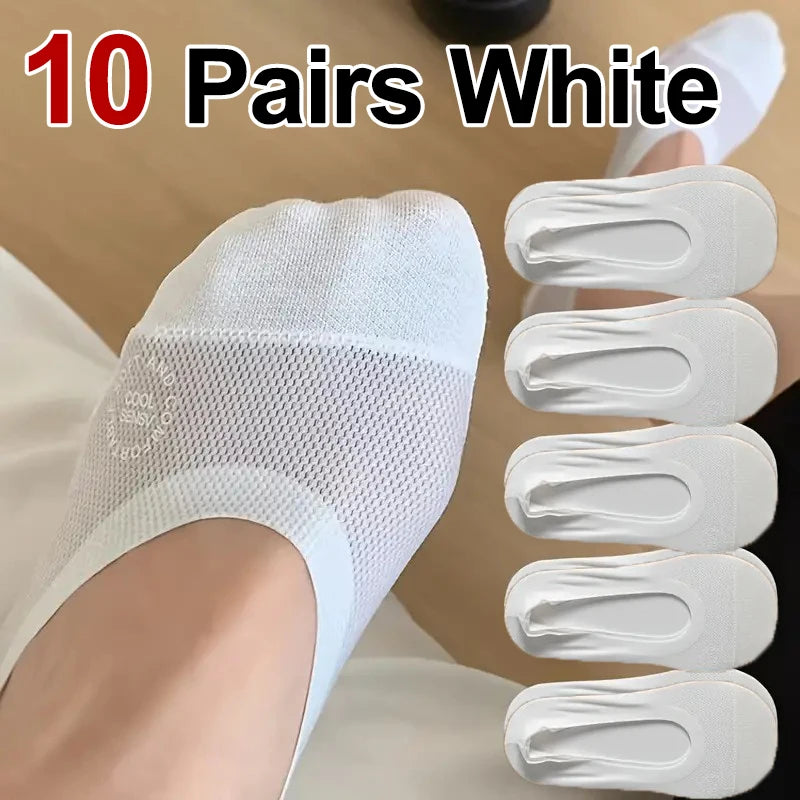 1/4/10 Pairs Women Breathable Mesh Invisible Socks Spring Summer Thin Soft Comfortable Silicone Anti Slip Cotton Casual Socks