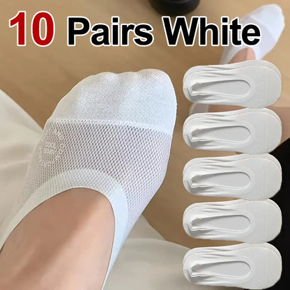 1/4/10 Pairs Women Breathable Mesh Invisible Socks Spring Summer Thin Soft Comfortable Silicone Anti Slip Cotton Casual Socks