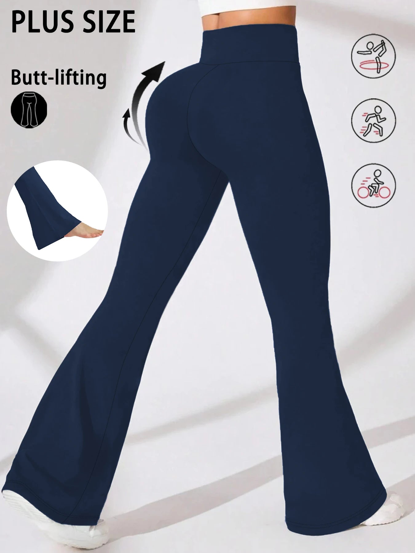 Plus Size Women's Super Soft High Waisted Flare Pants, Leggings Tummy Control Soft Bootleg Bell Bottoms Running