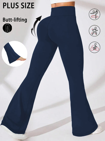 Plus Size Women's Super Soft Flare Pants High Waisted Tummy Control Workout Yoga Push Up Gym Fitness Long Leggings Bell Bottoms