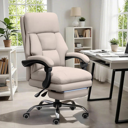 High-Back Ergonomic Office Chair, Swivel with Retractable Footrest, Multi-Position Adjustable Boss Chair