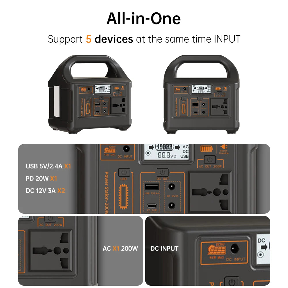 Jsdsolar 200W Portable Power Station 153.6Wh Battery for Fishing Outdoors Camping RV Emergency Energy Mobile Power Supply 220V Output Solar Generator With LED Light Support UPS