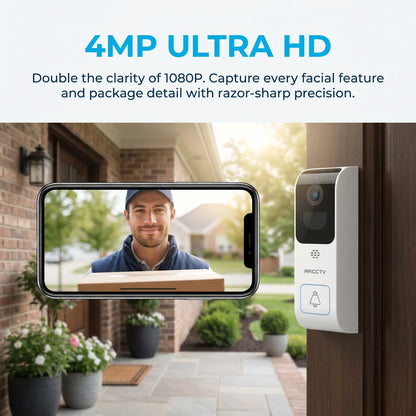ARCCTV 4MP Dual-band WiFi Dörrklocka – 2K, Sony-sensor, IR 12m, IP66, Siren, EU-lager (Tyskland)