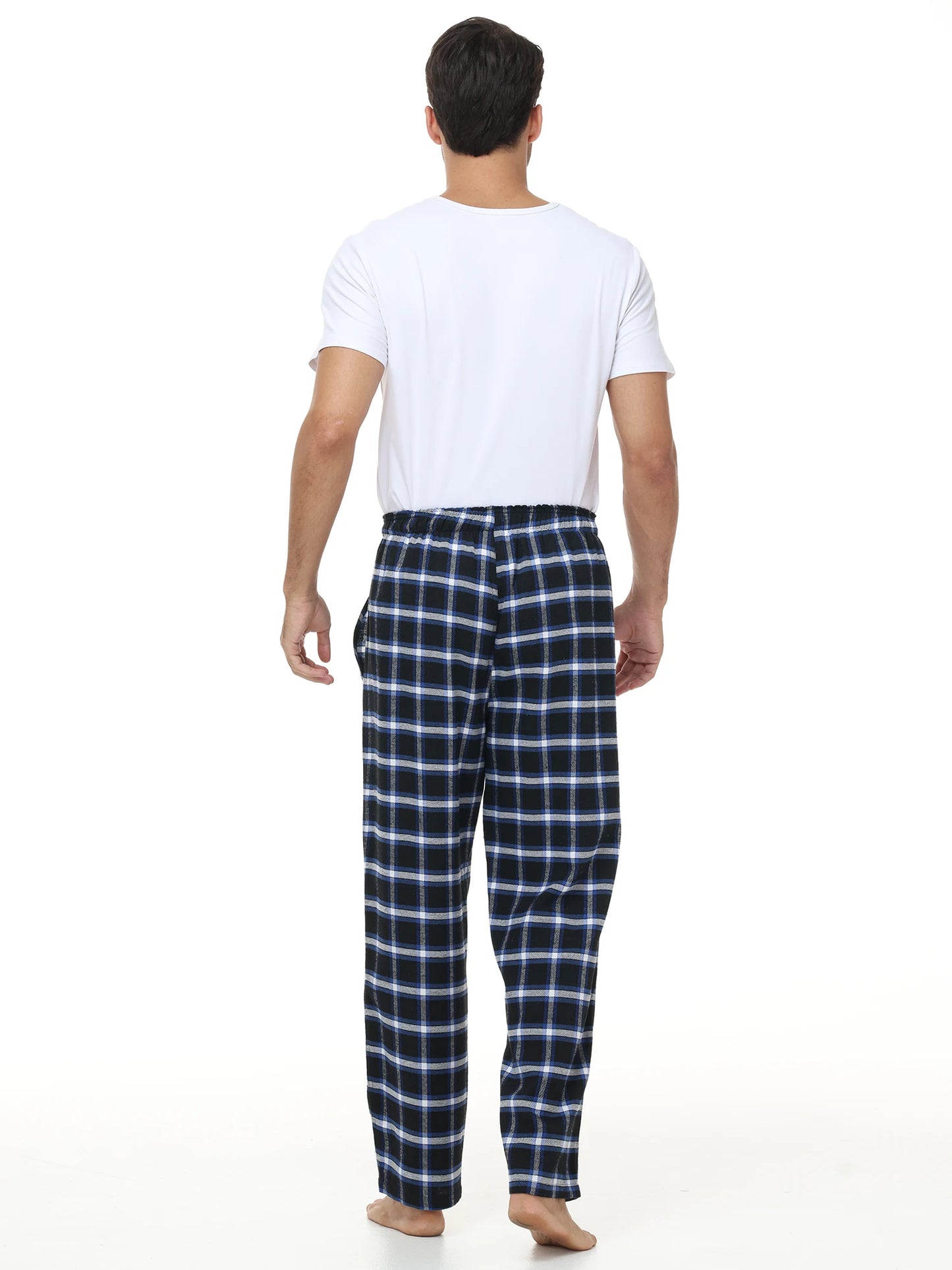 Men's 3Pcs Pajama Sleeping Pants Cotton Plaid Pjs, Long Plaid Print Sleepwear Pajama Pants with Elastic Waist Homewear