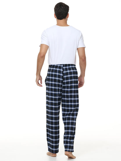 Men's 3Pcs Pajama Sleeping Pants Cotton Plaid Pjs, Long Plaid Print Sleepwear Pajama Pants with Elastic Waist Homewear