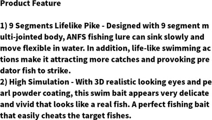 ANFS Fishing Lures for Bass Trout Multi Jointed Swimbaits Slow Sinking Bionic Swimming Lures Bass Freshwater Saltwater Bass