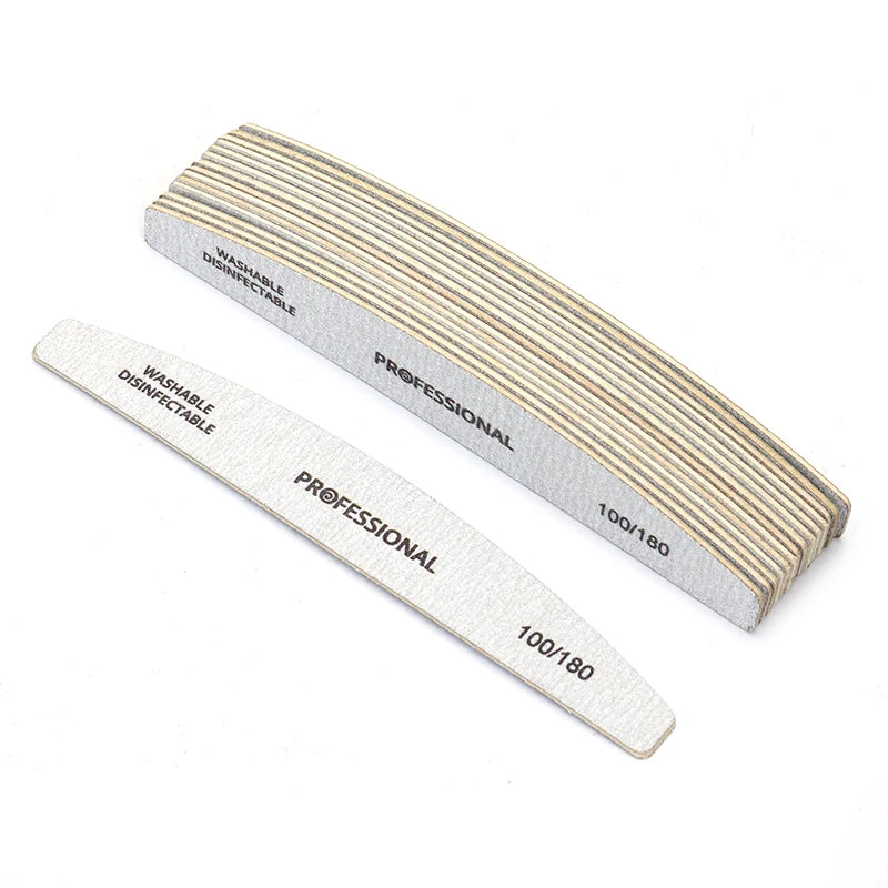 2/6/8/12/20pcs Professional Nail File Grey Half Moon Wooden Nail Files 100/180 Grit Double-Sided Sanding Washable Manicure Tools