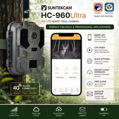 4G LTE Hunting Camera with APP Control 4K Live Video Stream Cloud Service FTP SMTP 8000mAh Battery HC-960Ultra-LI