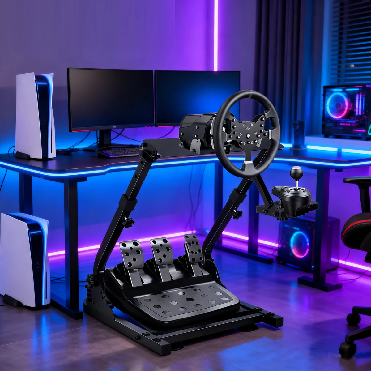 Foldable Racing Steering Wheel Stand Adjustable Universal Steering Wheel Mount Carbon Steel Racing Simulator Stand Anti-slip Feet for Gaming Racing Enthusiasts